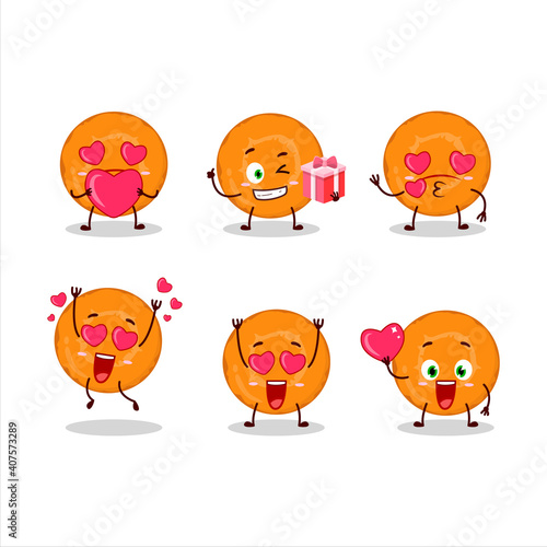Slice of carrot cartoon character with love cute emoticon