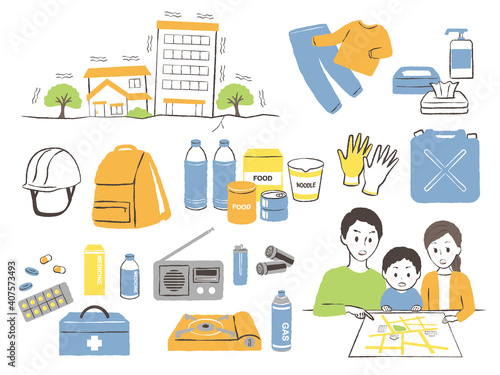 illustration set of things prepared for earthquake