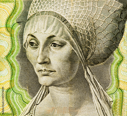 Elsbeth Tucher, work by Albrecht Durer (1499, Staatliche Kunstsammlungen, Kassel). Portrait from Germany 20 Deutsche Mark 1960 Banknotes. photo