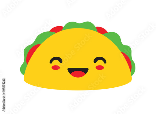 Vector illustration of a cute smiling taco cartoon with happy faces.