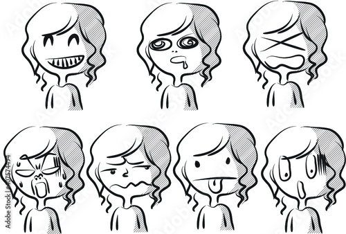 vector cartoon girl life emoji action set