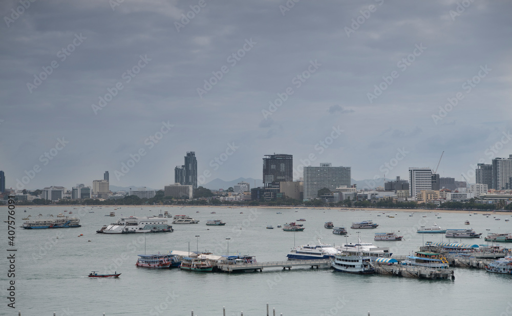 View of the Gulf of Siam and the city of Pattaya. View of the Gulf of Siam and the city of Pattaya.