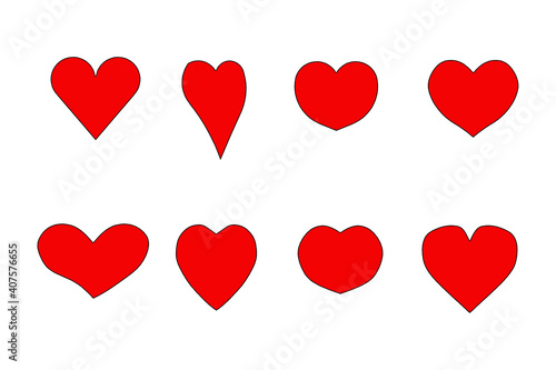 Black line draw around red heart icon on paper white background, hand draw shape symbol love, vector design elements isolated for love wedding, valentine day, copy text card, illustration