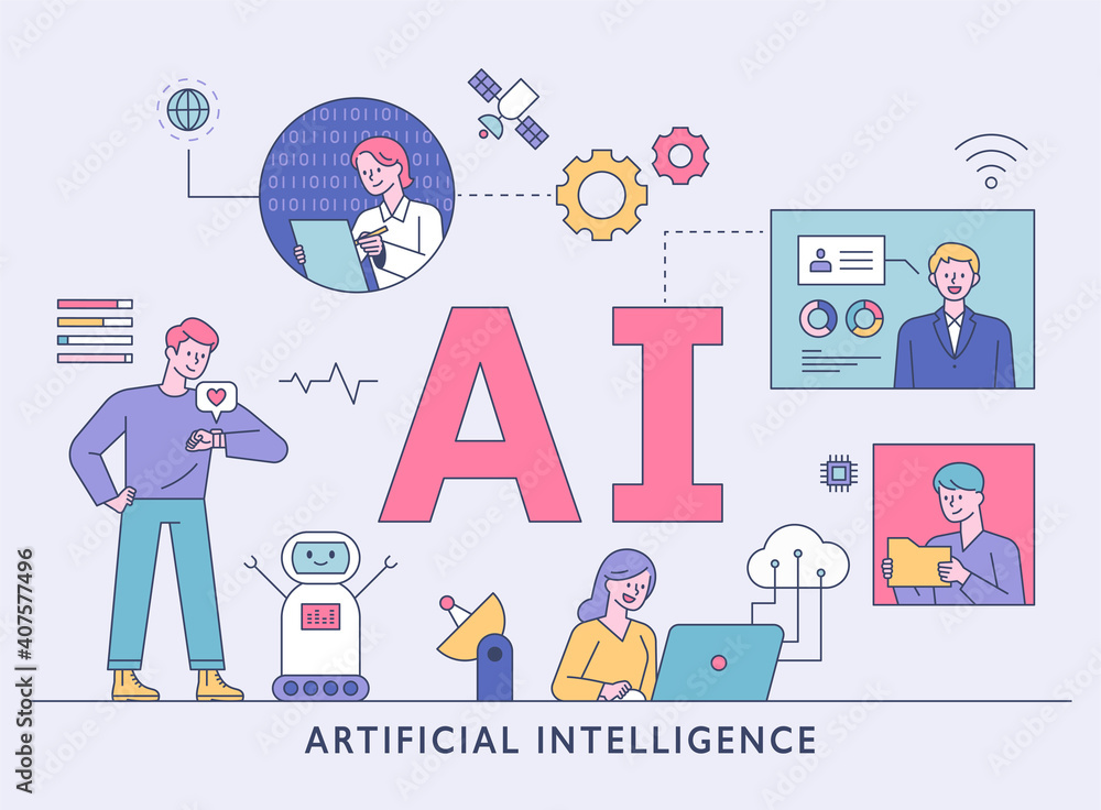 Artificial intelligence lifestyle. Users and scientists exchange ...