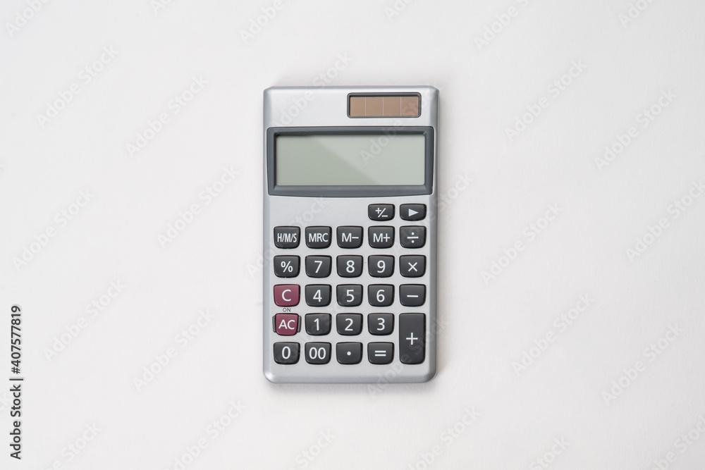 Top view of calculator with white isolated background Top view of calculator with white isolated background