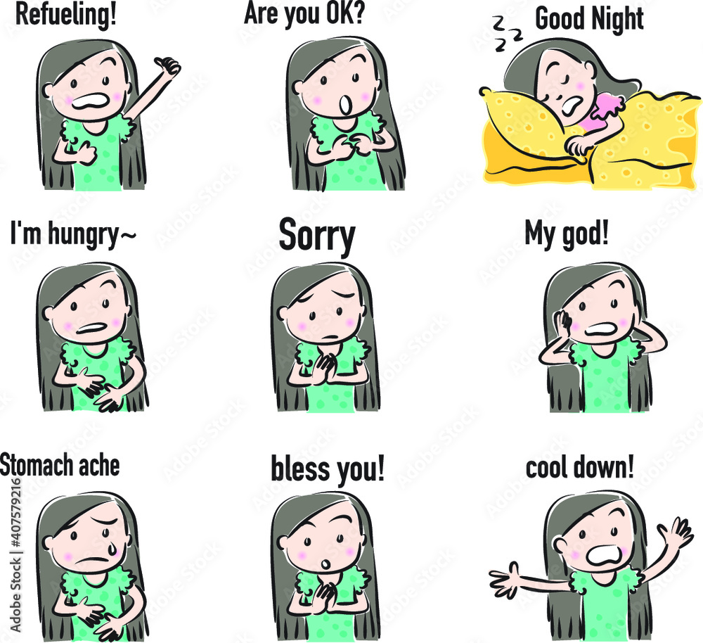 vector drawing beauty with longhair emoji set