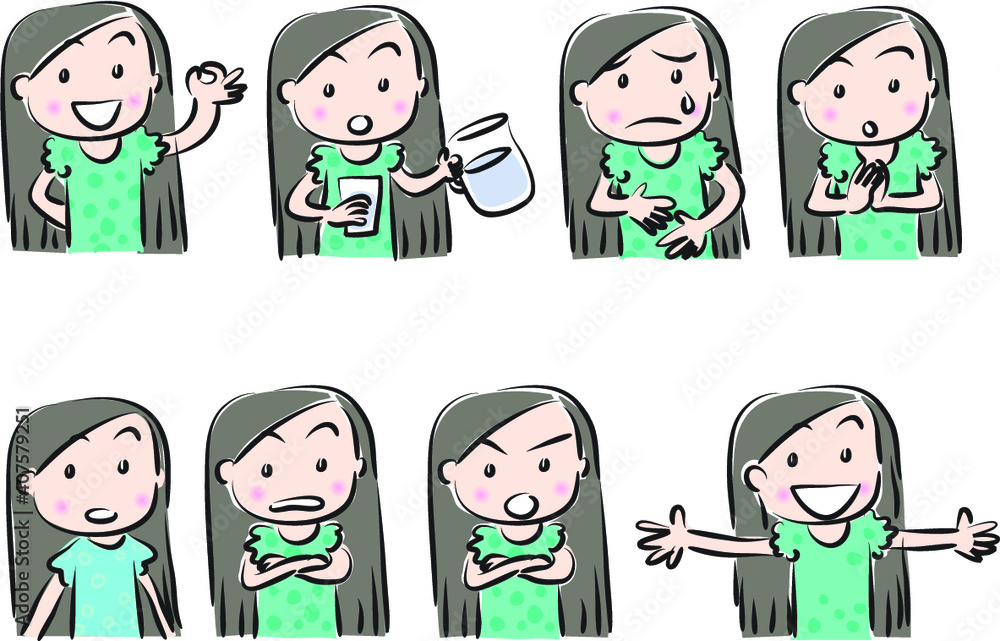 vector drawing beauty with longhair emoji set vector drawing beauty with longhair emoji set