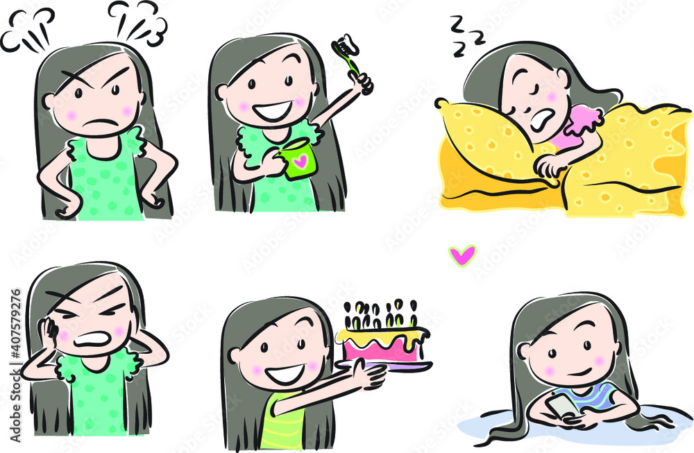 vector drawing beauty with longhair emoji set vector drawing beauty with longhair emoji set