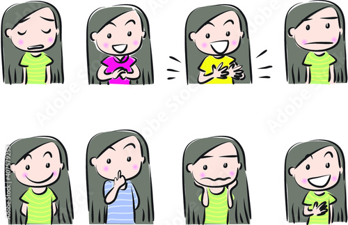 vector drawing beauty with longhair emoji set