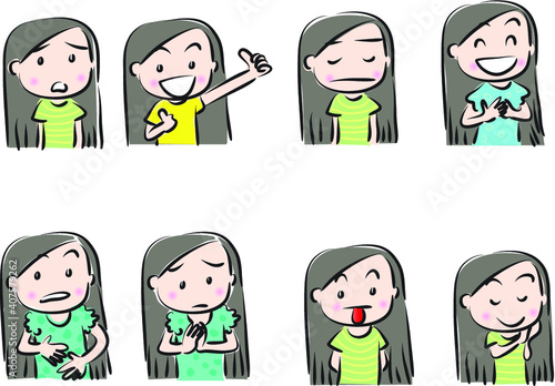 vector drawing beauty with longhair emoji set