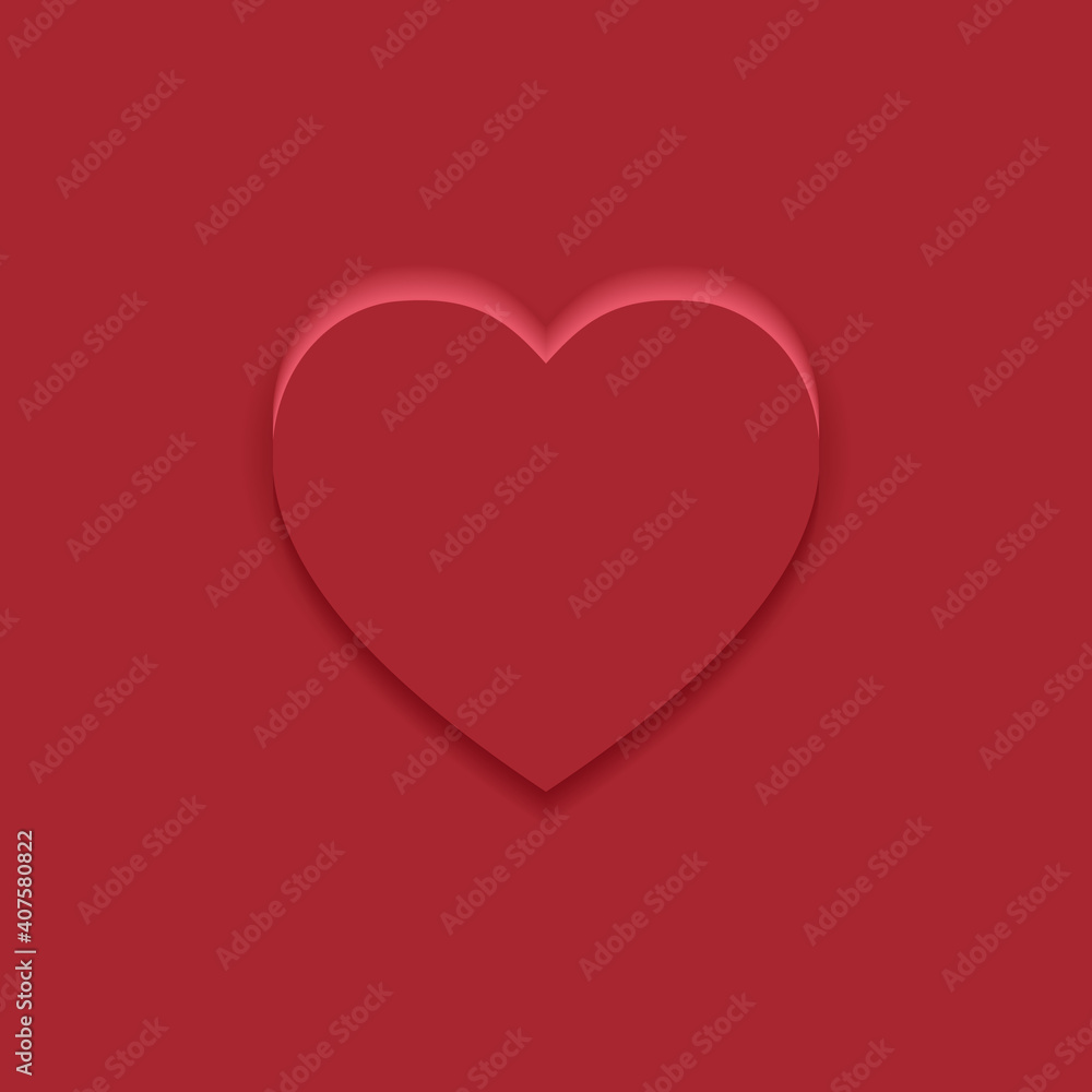 Top view heart shape display podium stand light red background in neumorphism style mockup template for product or promotion.