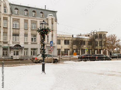 Photography Moscow oblast, Kolomna, Russia, Jan 8, 2021: Old houses in Oktyabrskoy Revolutsi