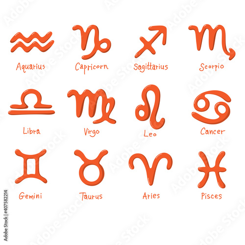 free hand red astrological signs with shadow illustration vector isolated on white background. You can change the original color. The color of highlight and shadow will be changed automatically.