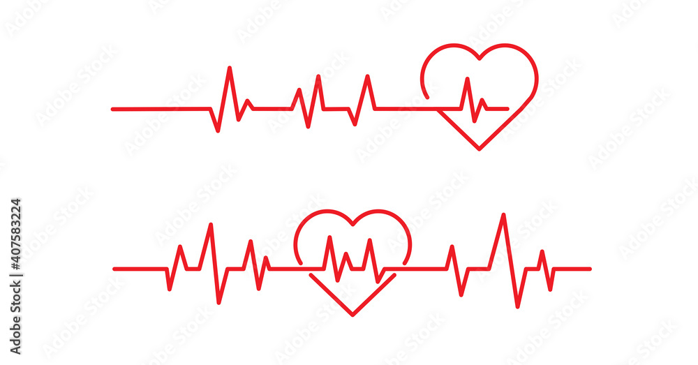 Red heartbeat line icons on white background. Pulse Rate Monitor. Vector illustration.