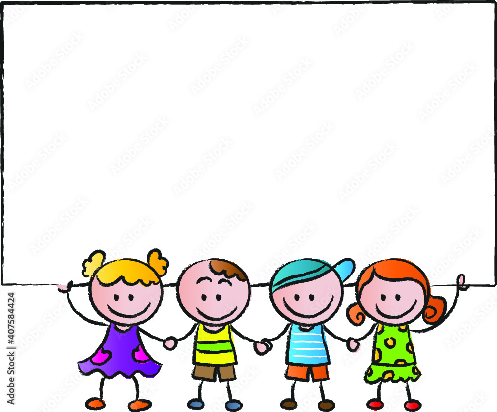 vector cartoon kids with card border frame background