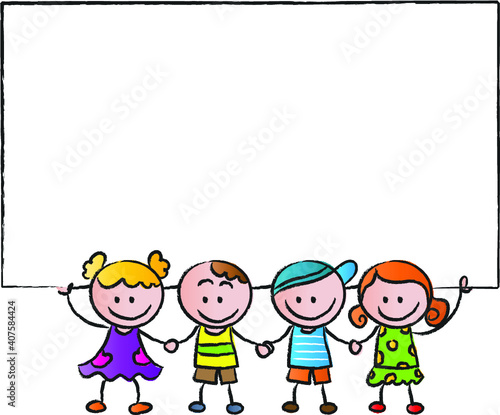 vector cartoon kids with card border frame background
