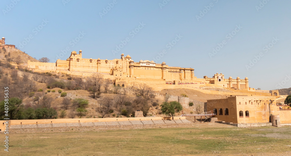 a wide angle view of the entrance to amer fort in jaipur
