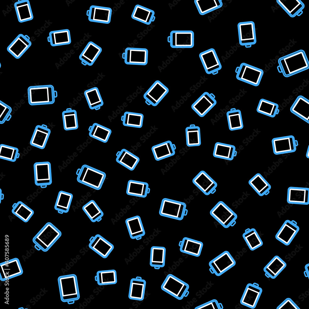Line Battery icon isolated seamless pattern on black background. Vector.