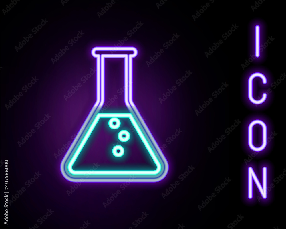 Glowing neon line Test tube and flask - chemical laboratory test icon isolated on black background. Colorful outline concept. Vector. Glowing neon line Test tube and flask - chemical laboratory test icon isolated on black background. Colorful outline concept. Vector.