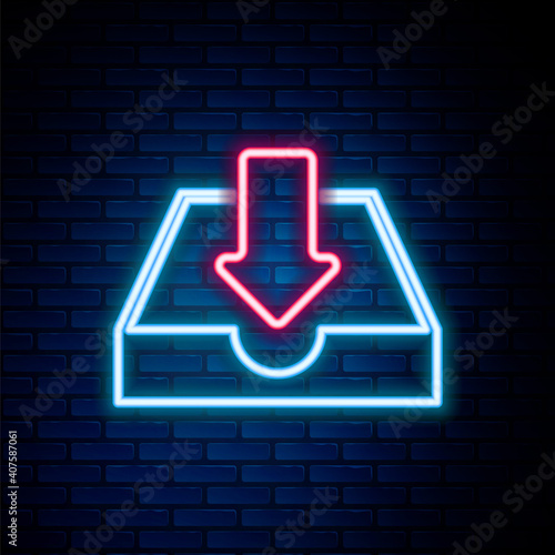 Glowing neon line Shit icon isolated on brick wall background. Colorful outline concept. Vector.