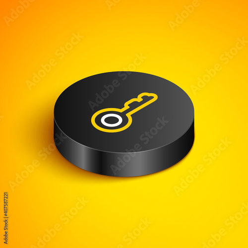 Isometric line Diamond icon isolated on yellow background. Jewelry symbol. Gem stone. Black circle button. Vector.