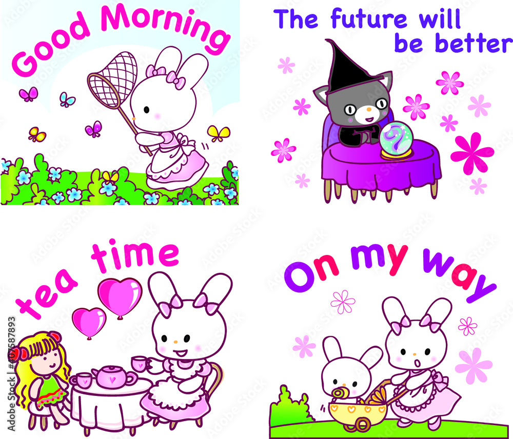 Obraz premium vector cartoon rabbit emoji set