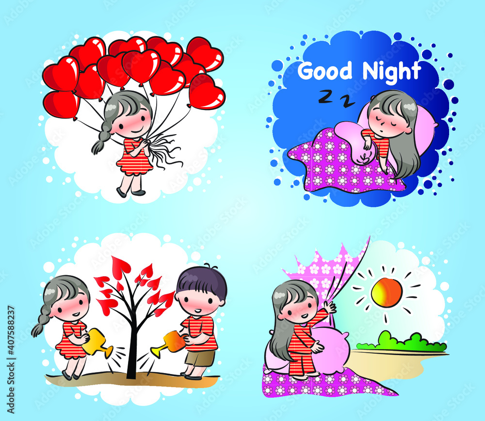 vector cartoon boy and girl fall in love emoji set Stock Vector | Adobe ...