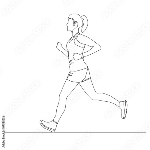 Continuous line of woman running. female runner