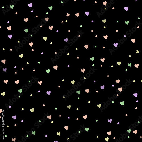 stars on black abstract background, pastel colored hearts pattern, graphic design illustration wallpaper