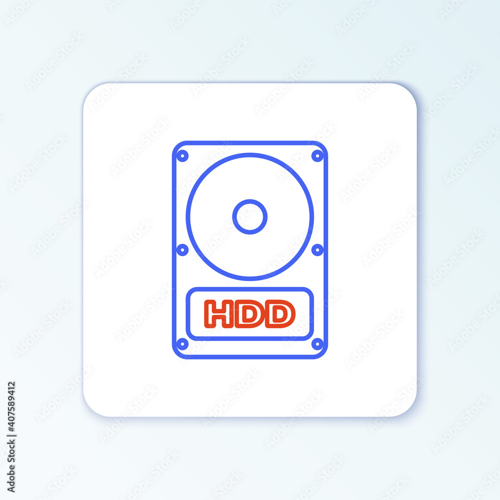 Line Hard disk drive HDD icon isolated on white background. Colorful outline concept. Vector. Line Hard disk drive HDD icon isolated on white background. Colorful outline concept. Vector.
