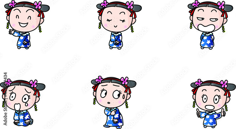 vector cartoon china Court drama girl emoji set