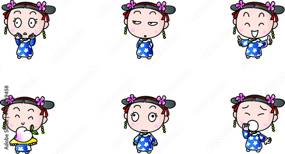 vector cartoon china Court drama girl emoji set vector cartoon china Court drama girl emoji set