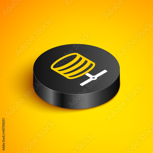 Isometric line Server, Data, Web Hosting icon isolated on yellow background. Black circle button. Vector.