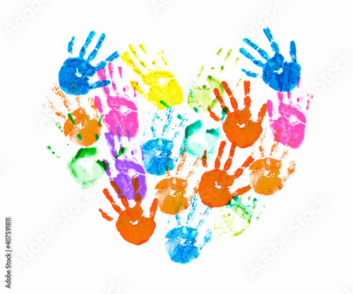 Heart shaped palm print with multicolor watercolor