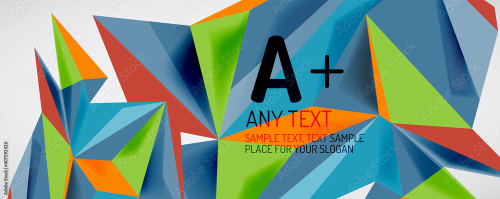 Vector triangle geometric backgrounds. Low poly 3d shape on light backdrop. Vector illustration for covers, banners, flyers and posters and other designs Vector triangle geometric backgrounds. Low poly 3d shape on light backdrop. Vector illustration for covers, banners, flyers and posters and other designs