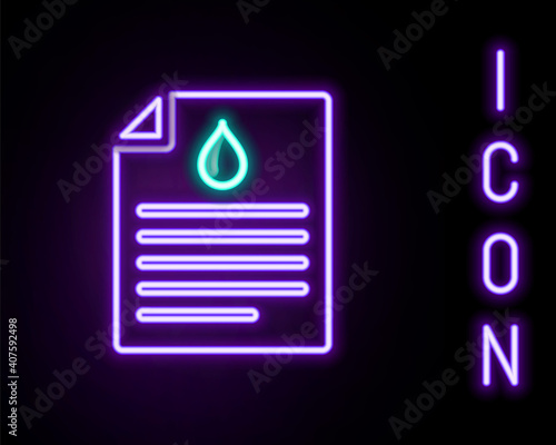 Glowing neon line Medical clipboard with blood test results icon isolated on black background. Clinical record, prescription, medical check marks report. Colorful outline concept. Vector.
