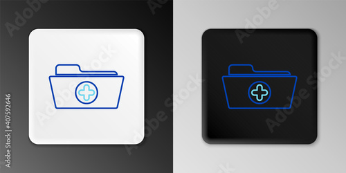 Line Medical health record folder for healthcare icon isolated on grey background. Patient file icon. Medical history symbol. Colorful outline concept. Vector.