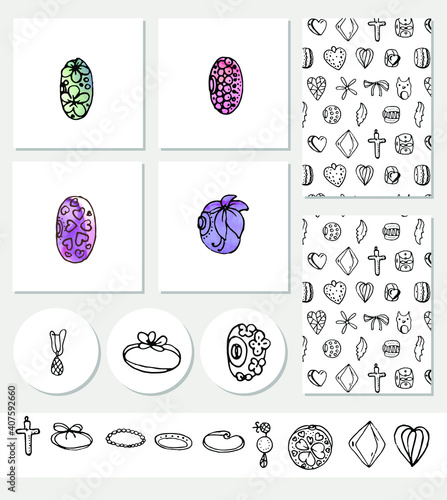 Set with different fashion templates with beads and trinkets. Cards for your modern design and advertisement