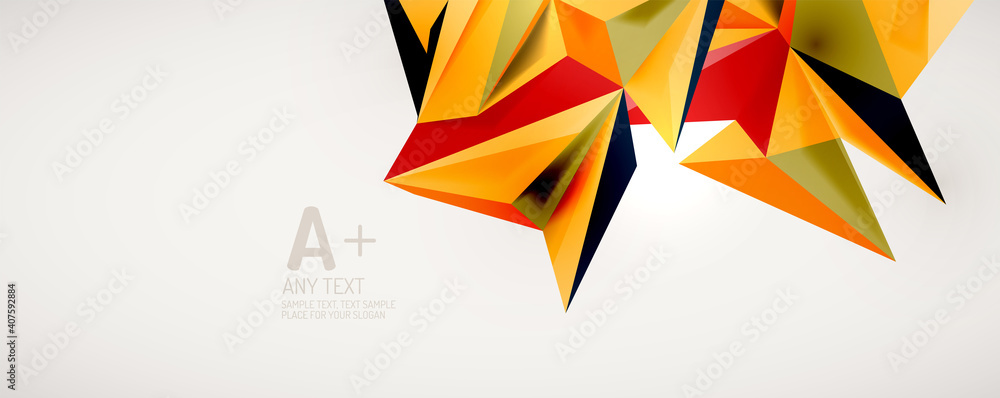 Vector triangle geometric backgrounds. Low poly 3d shape on light backdrop. Vector illustration for covers, banners, flyers and posters and other designs Vector triangle geometric backgrounds. Low poly 3d shape on light backdrop. Vector illustration for covers, banners, flyers and posters and other designs