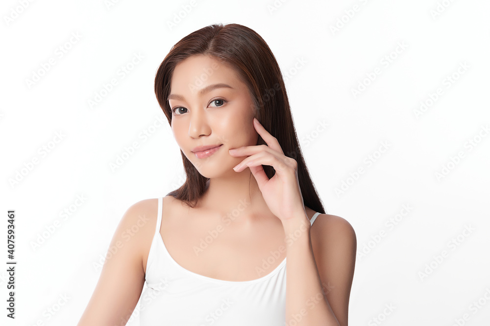 Beautiful young asian woman with clean fresh skin on white background, Face care, Facial treatment, Cosmetology, beauty and spa, Asian women portrait Beautiful young asian woman with clean fresh skin on white background, Face care, Facial treatment, Cosmetology, beauty and spa, Asian women portrait