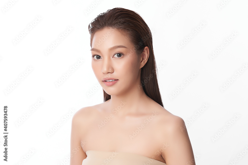 Beautiful young asian woman with clean fresh skin on white background, Face care, Facial treatment, Cosmetology, beauty and spa, Asian women portrait Beautiful young asian woman with clean fresh skin on white background, Face care, Facial treatment, Cosmetology, beauty and spa, Asian women portrait