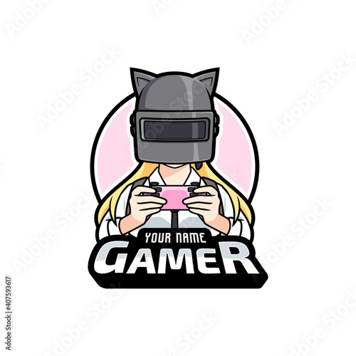 Gamer girl with helmet character esport logo template