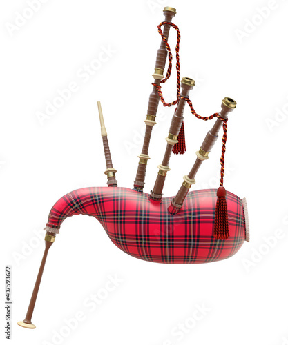 Obraz na plátne Side view of red bagpipe isolated on white background - 3D illustration