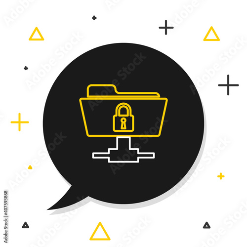 Line FTP folder and lock icon isolated on white background. Concept of software update, ftp transfer protocol. Security, safety, protection concept. Colorful outline concept. Vector.