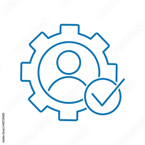 Man, gear, check mark. New skills and abilities. Vector linear icon isolated on white background.