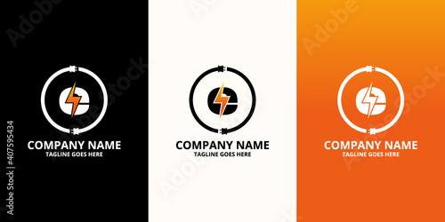 Flash initial letter e Logo Icon Template. Illustration vector graphic. Design concept Electrical Bolt and electric plugs With letter symbol. Perfect for corporate, more technology brand identity