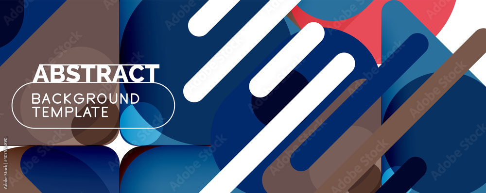 Flat geometric round shapes and dynamic lines, abstract background. Vector illustration for placards, brochures, posters and banners Flat geometric round shapes and dynamic lines, abstract background. Vector illustration for placards, brochures, posters and banners