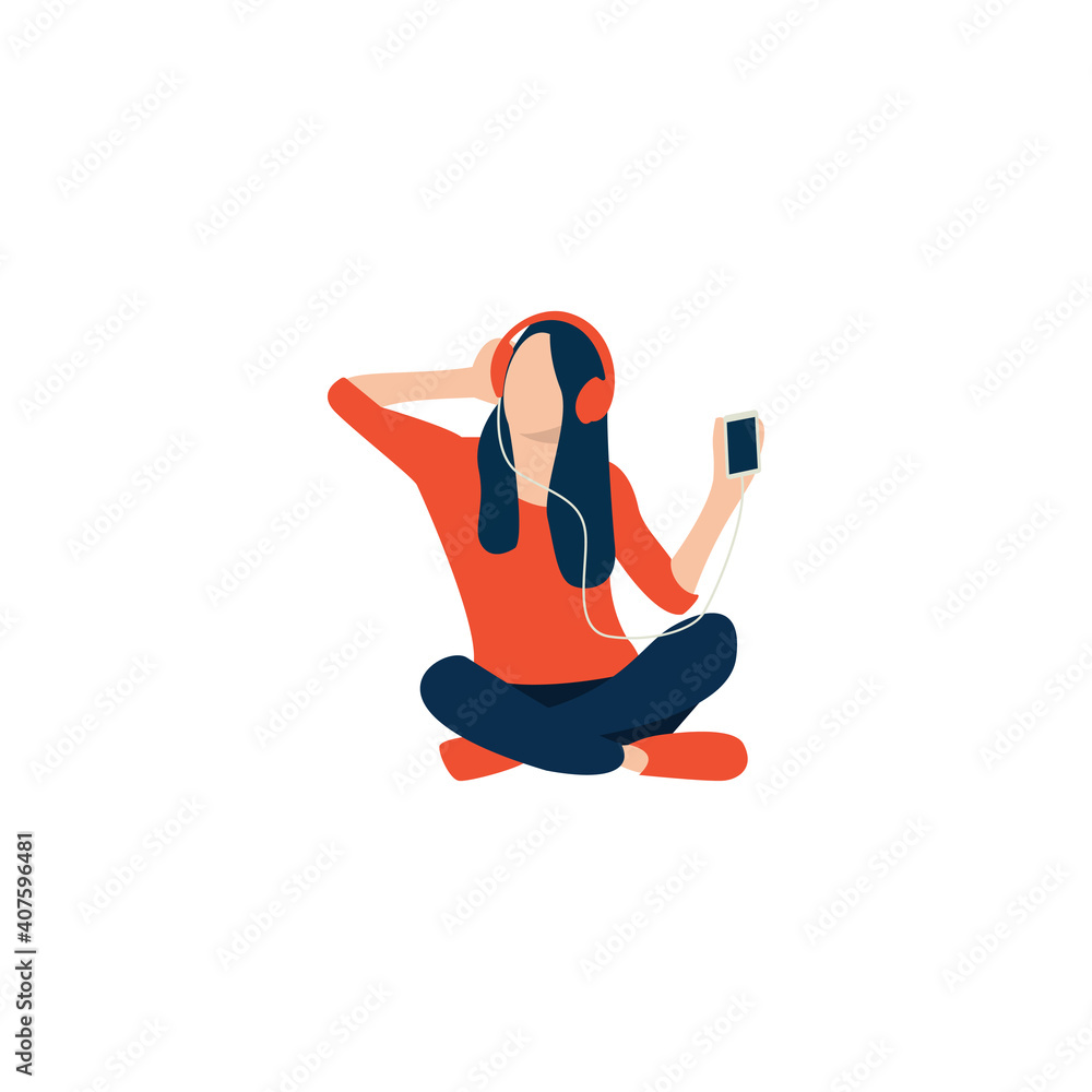 Obraz premium Flat people characters at home listening to music