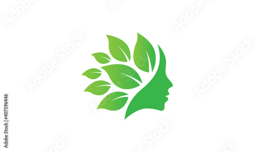 Creative Vector Illustration Logo Design. Leaves Leaf Face Think Growth Concept.