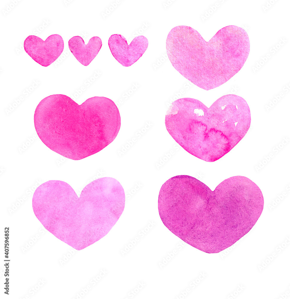Set pink hearts on white background. Happy Valentines Day